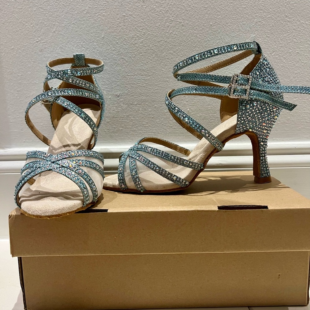Light Blue/ Aqua Rhinestone Heels (Never Worn)